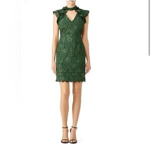 Adeline Rae Delicate Lace Bodycon Cutout Neck Mini Dress Dark Green Size Medium